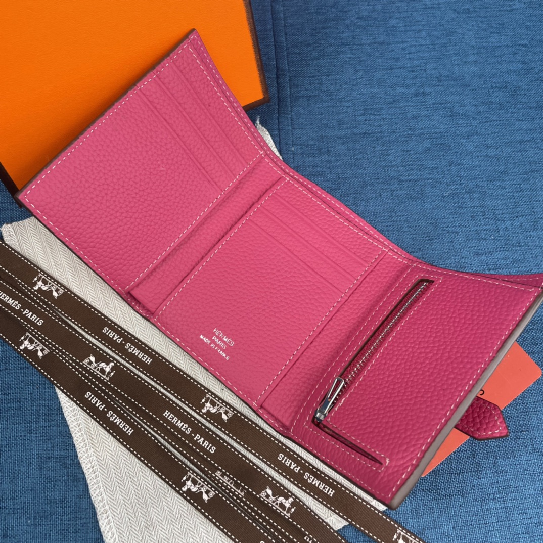 Hermes Togo Leather Compact Tri-Fold Wallet - Rose Lipstick 6 i1655882949 3096 4