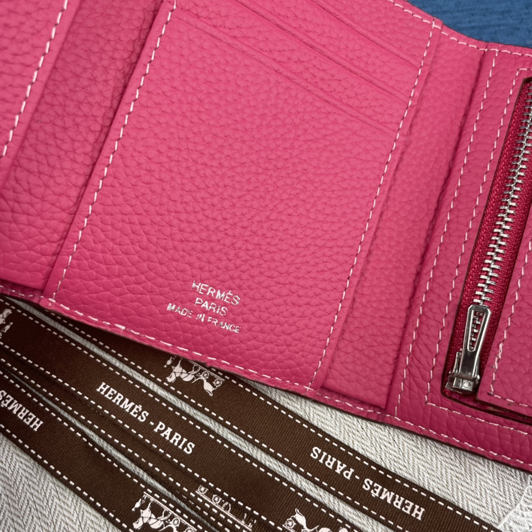 Hermes Togo Leather Compact Tri-Fold Wallet - Rose Lipstick 7 i1655882949 6959 5