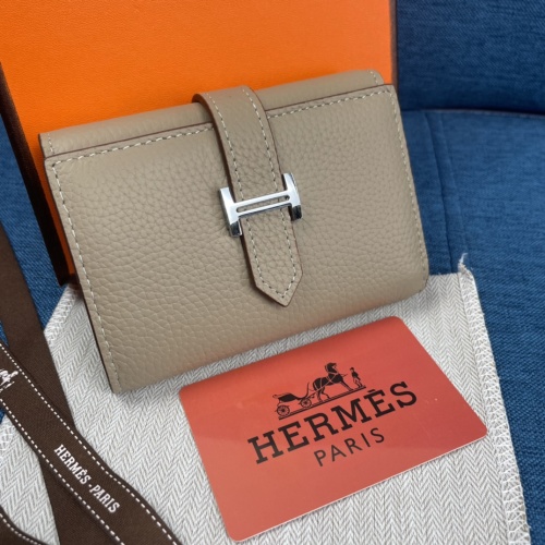 Hermes Togo Leather Tri-Fold Wallet, Solid Color with Pocket - 10x12 cm