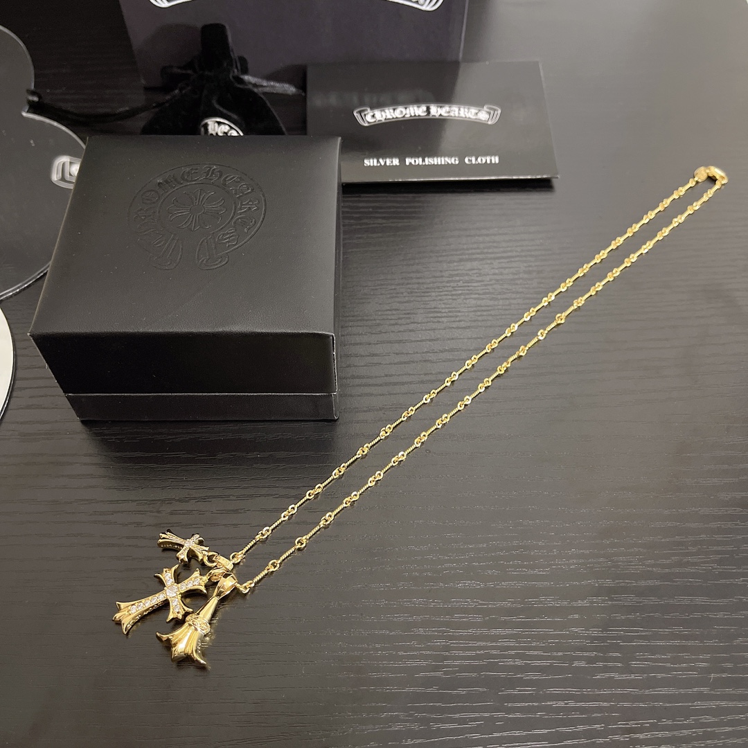 Chrome Hearts 双十字架镶钻吊坠 个性短款项链男女潮流小众配饰