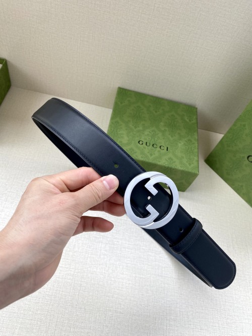 Gucci Interlocking G Black Leather Belt, 4.0cm Width, Silver-Tone Hardware 1 Gucci Interlocking G Black Leather Belt, 4.0cm Width, Silver-Tone Hardware