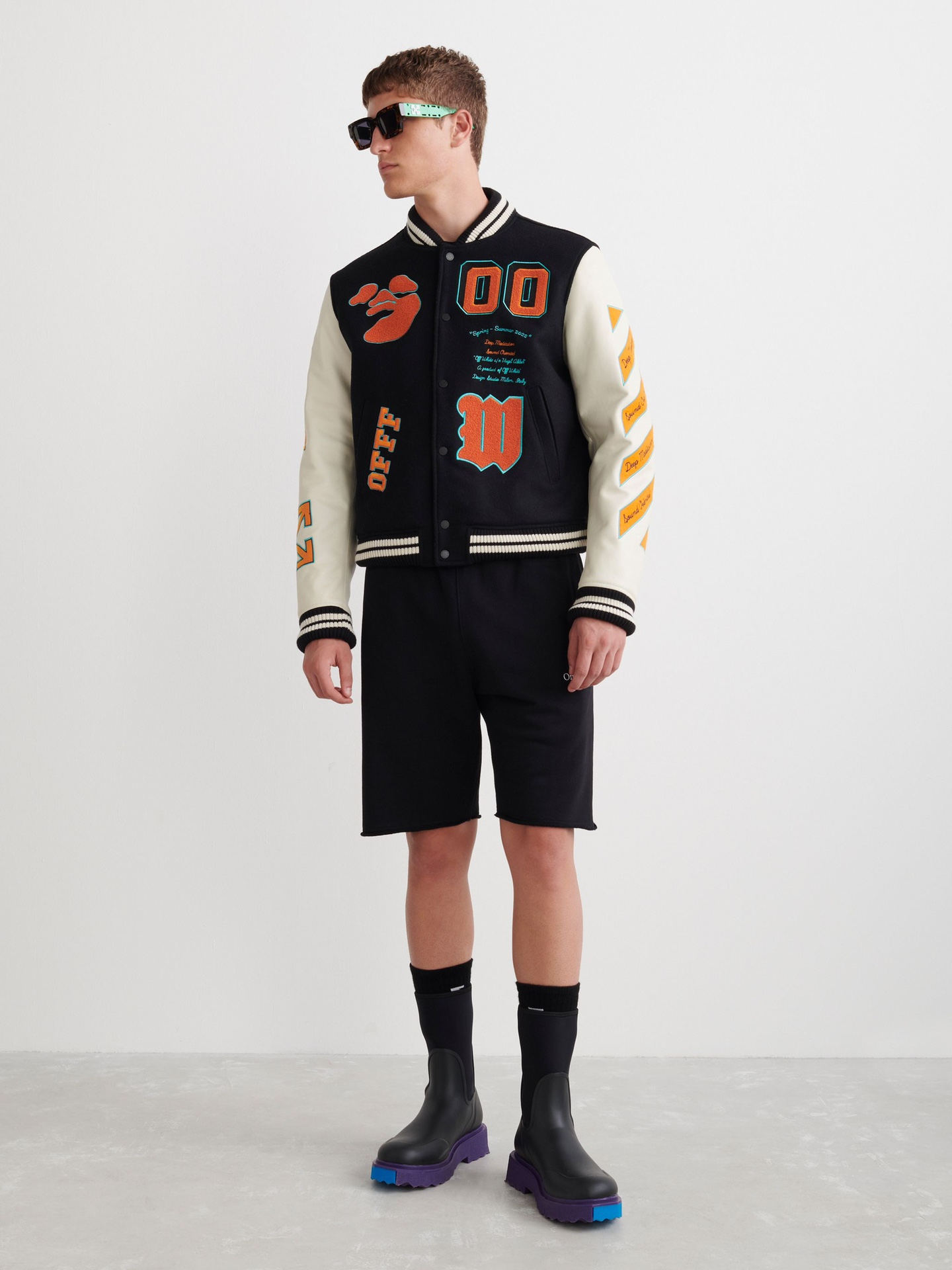 Off White 2022秋冬重磅新款多元素徽标毛呢拼接夹克