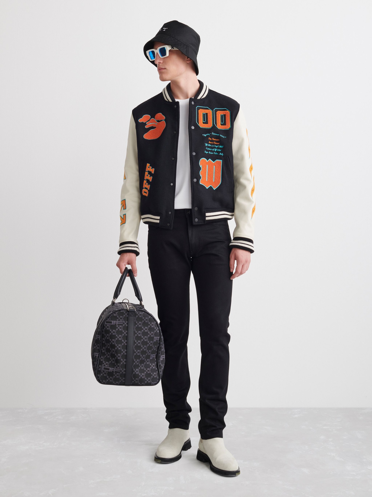 Off White 2022秋冬重磅新款多元素徽标毛呢拼接夹克