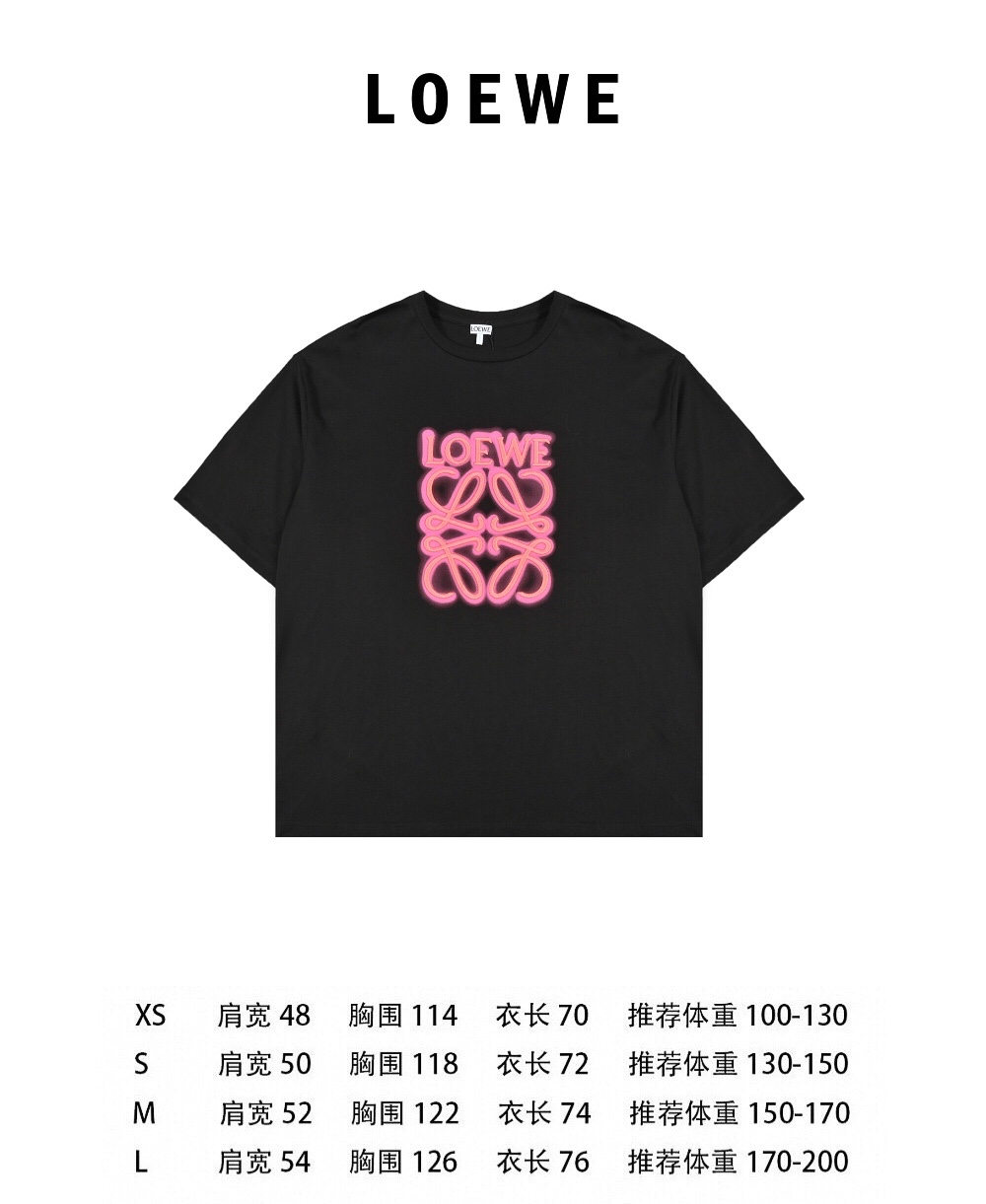 LOEWE 22SS 荧光粉四叶草刺绣短袖T恤