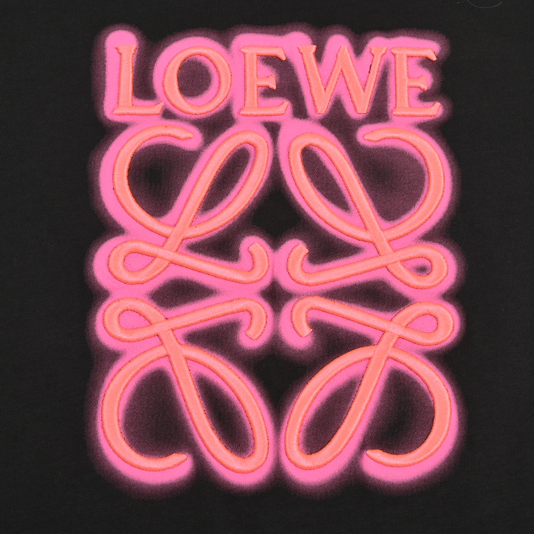 LOEWE 22SS 荧光粉四叶草刺绣短袖T恤