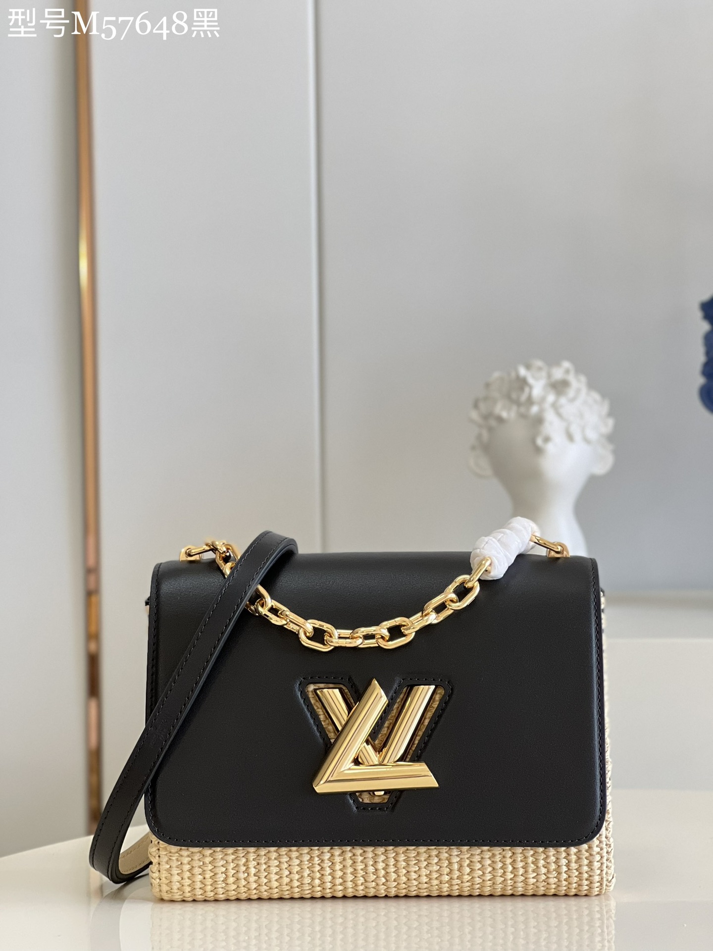 Louis Vuitton Bags Handbags Black Weave Calfskin Cowhide Raffia Straw Woven Summer Collection LV Twist M57648