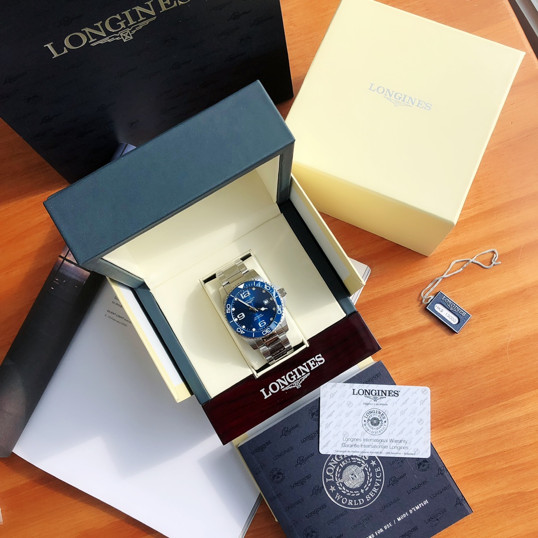 Longines HydroConquest שעונים שחור כחול קבע עם יהלומים גברים אופנה רגיל Automatic Mechanical Movement