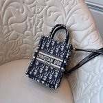 Dior Book Tote Mini Bags Tote Bags Blue Embroidery Canvas Mini