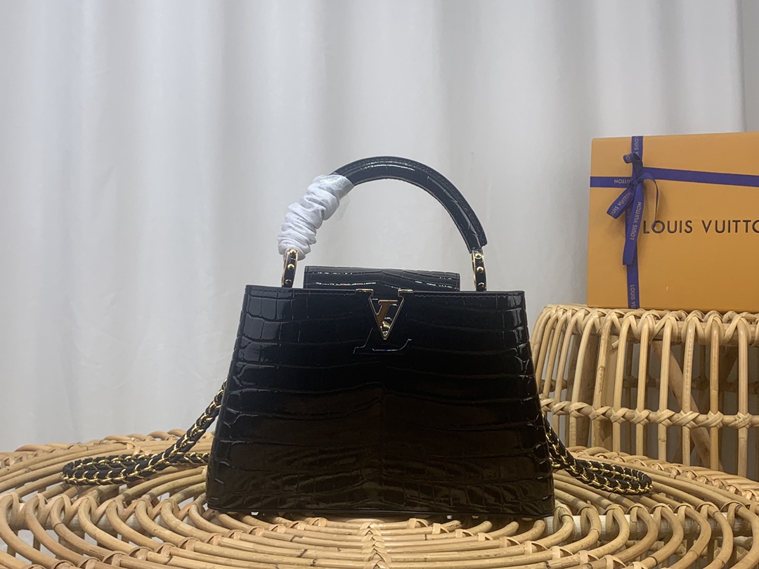 Louis Vuitton LV Capucines Bags Handbags Black Weave Chains N81190