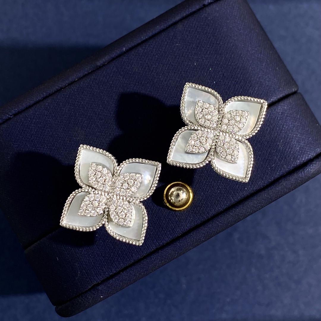 Roberto Coin Love in Verona earrings 18k white gold with diamond pave and colored enamel blue turquoise black variants 15mm