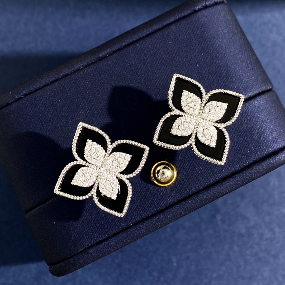 Roberto Coin Love in Verona earrings 18k white gold with diamond pave and colored enamel blue turquoise black variants 15mm
