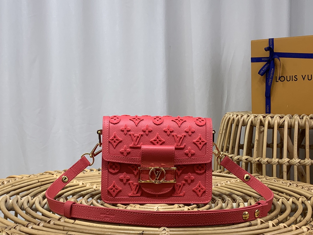 Louis Vuitton LV Dauphine Bags Handbags Red Rose Cowhide Mini m20747