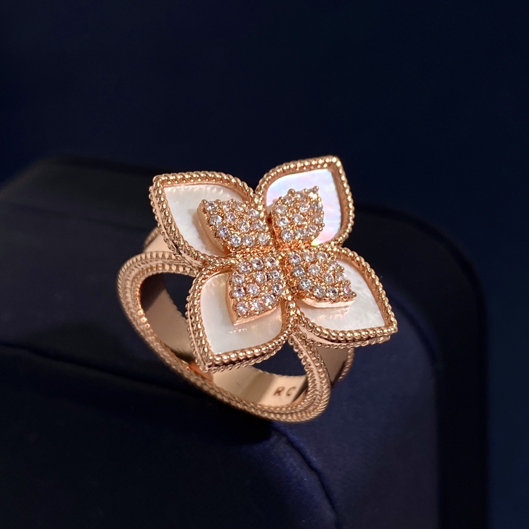 Anello Roberto Coin Princess Flower Oro rosa con lapislazzuli blu, onice nero e pavé di diamanti bianchi US 7