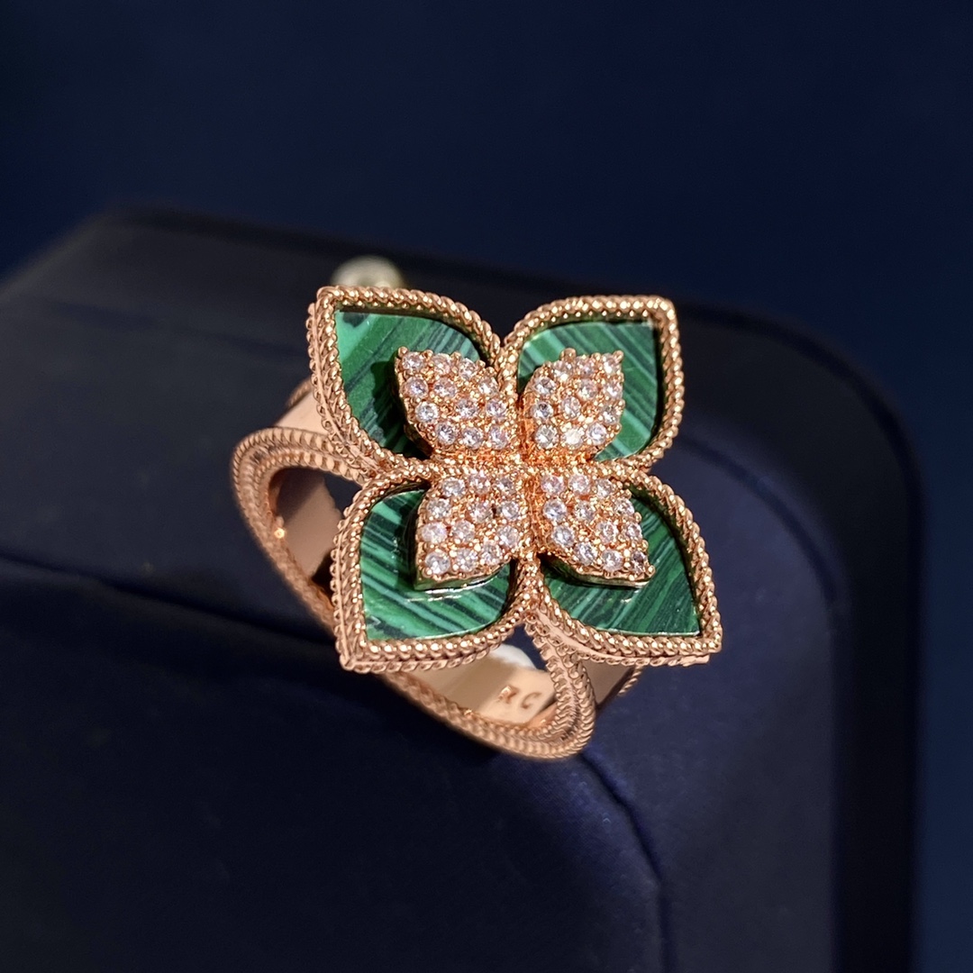 Anello Roberto Coin Princess Flower Oro rosa con lapislazzuli blu, onice nero e pavé di diamanti bianchi US 7