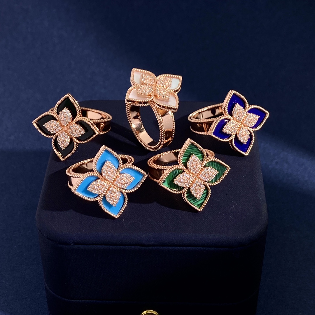 Roberto Coin Love in Verona Flower ring 18K white gold turquoise pave diamond US 7