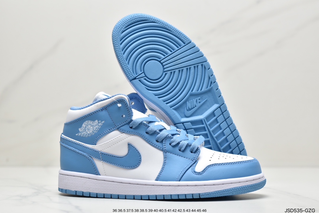 200 Air Jordan 1 Mid AJ1中帮系列“北卡蓝”全头层皮料554724-106