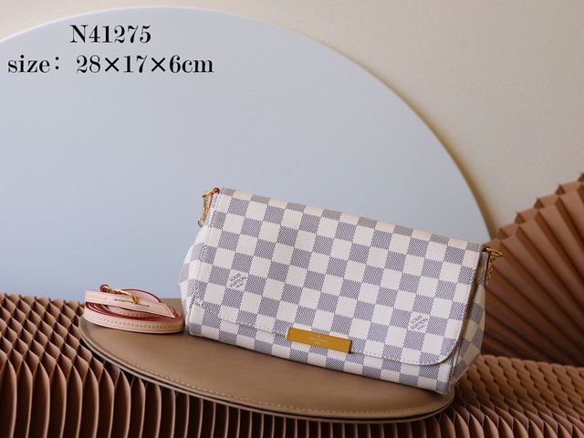 AAA Replica Louis Vuitton LV Favorite Bags Handbags White Damier Azur Canvas Chains M40718