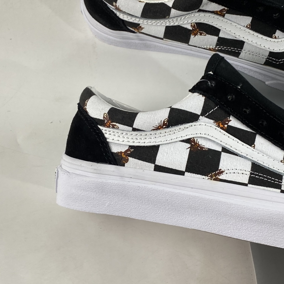 Vans Old Skool Vans official black and white checkerboard small bee classic series low-top canvas shoes VN0A3WKT9EH