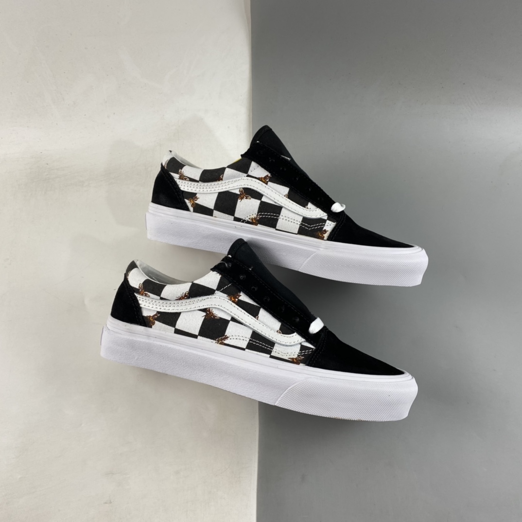 Vans Old Skool Vans official black and white checkerboard small bee classic series low-top canvas shoes VN0A3WKT9EH