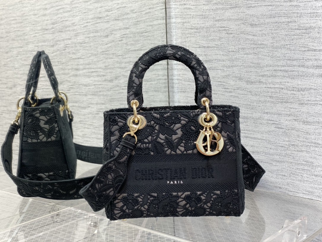 DIOR Lady Dior Bag Lace Embroidery Handbag