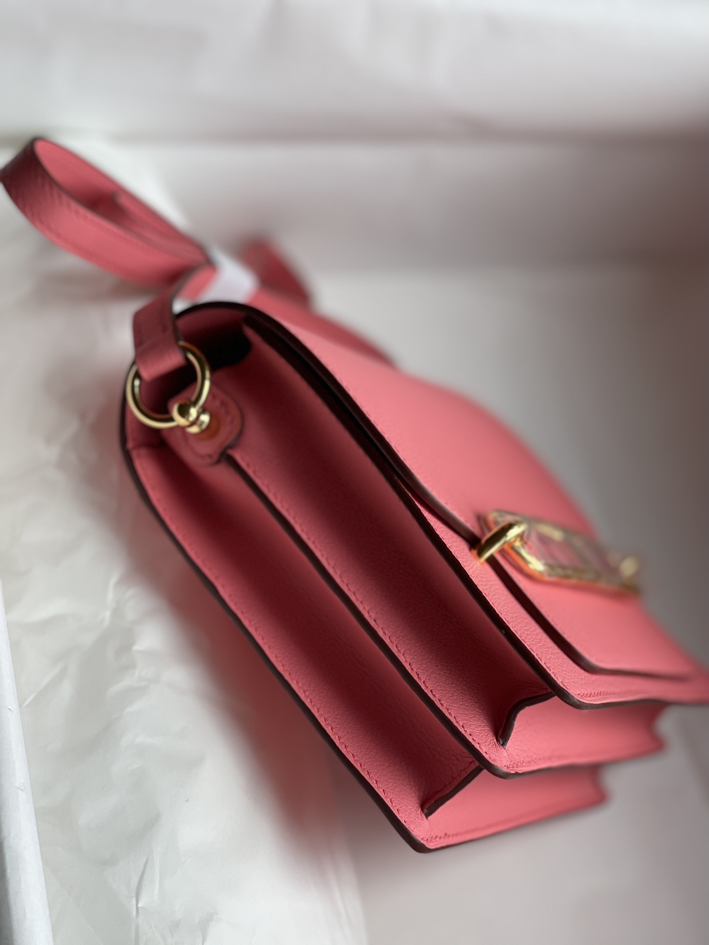 Hermès Pig nose bag Roulis 19cm picture light pink gold and silver buckle ready stock Evercolor leather