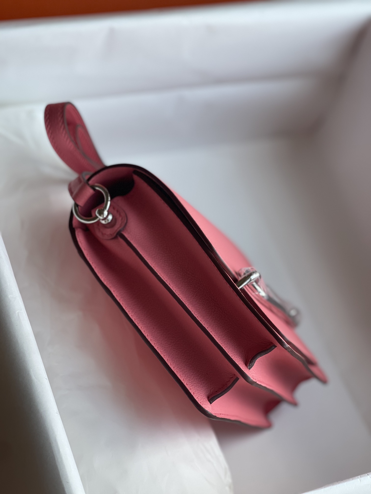 Hermès Pig nose bag Roulis 19cm picture light pink gold and silver buckle ready stock Evercolor leather