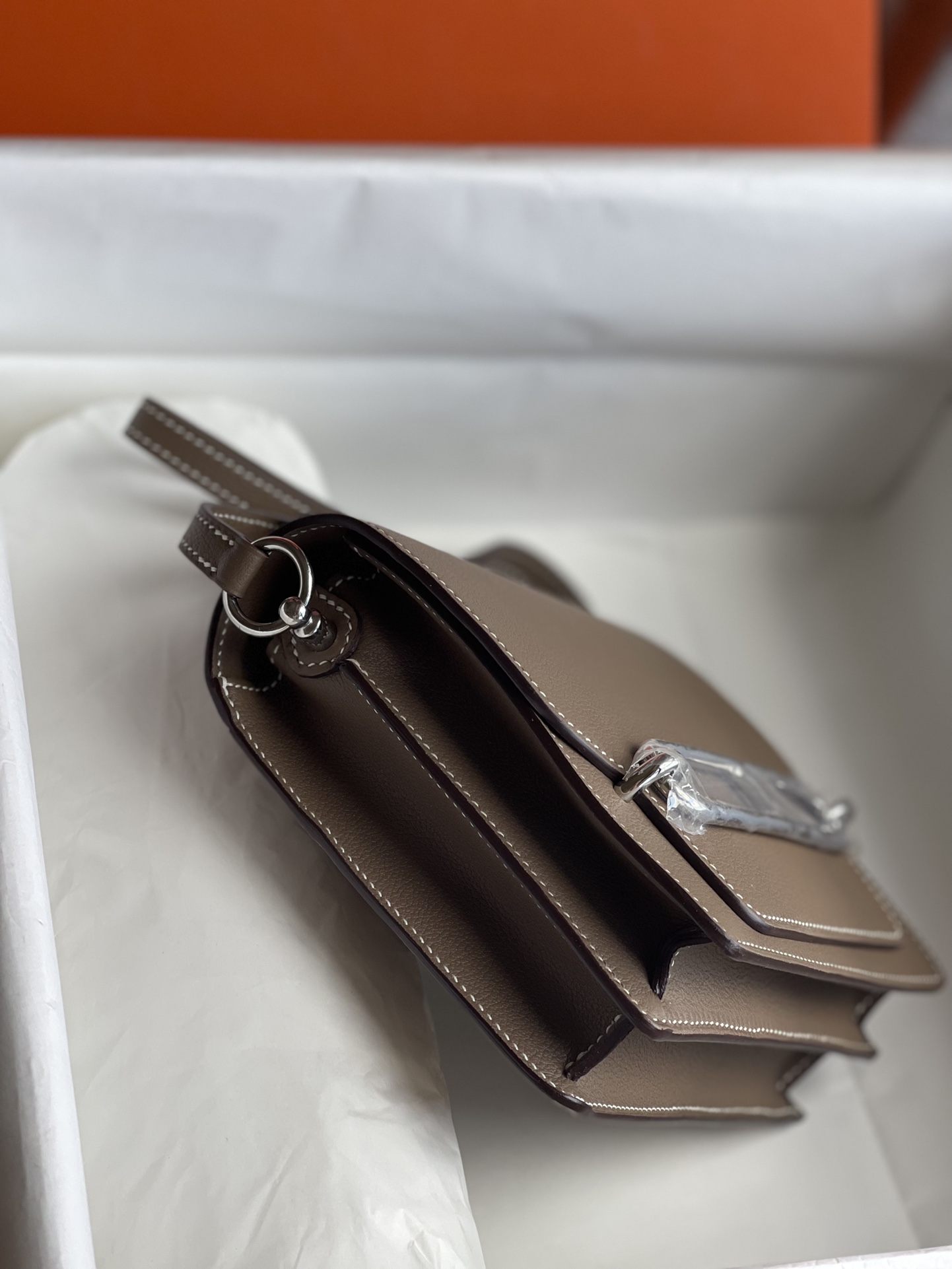 Hermès Pig nose bag Roulis 19cm picture elephant gray gold and silver buckle ready stock Evercolor leather