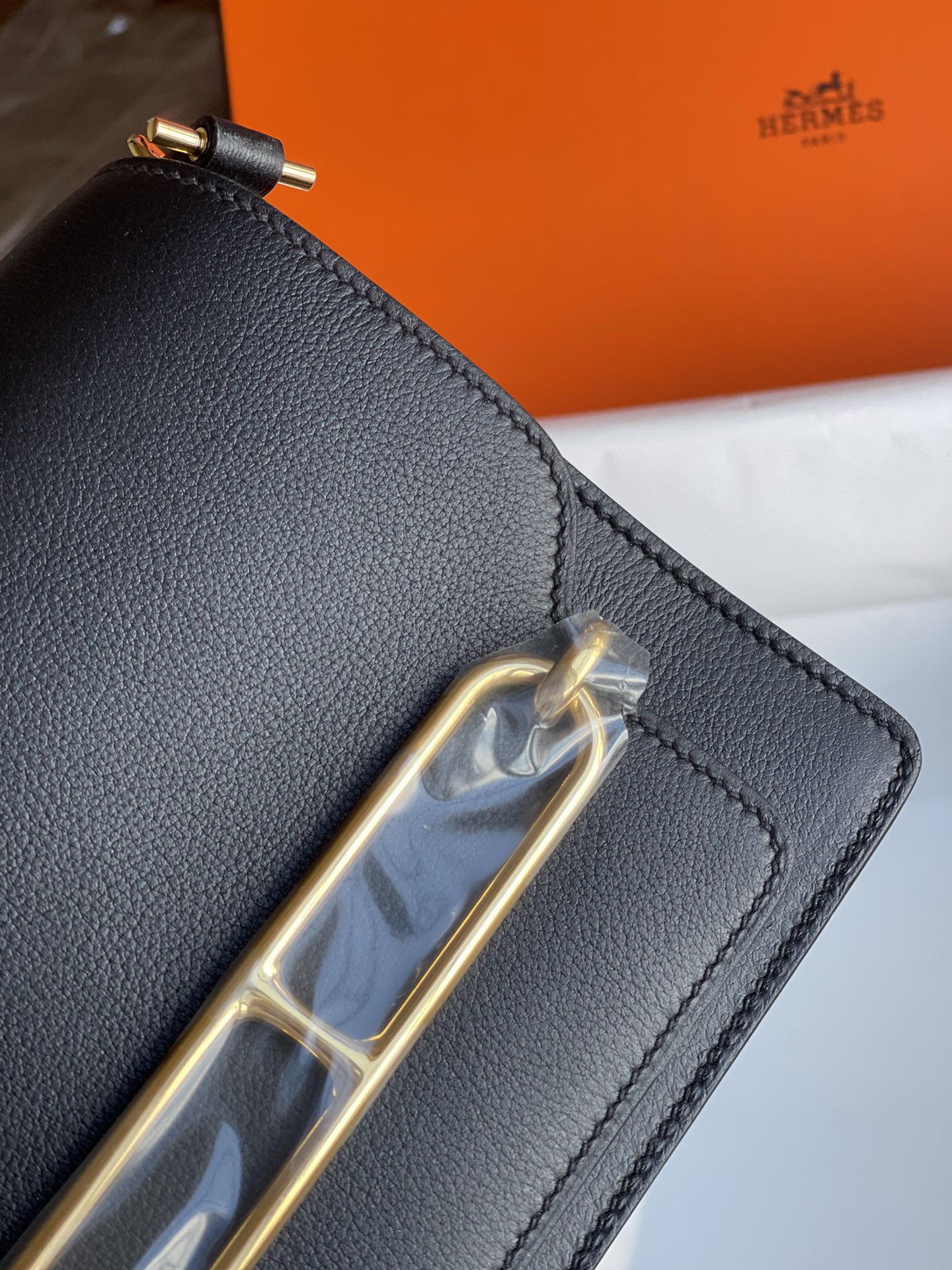 Hermès Pig nose bag Roulis 19cm picture black gold and silver buckle ready stock Evercolor leather