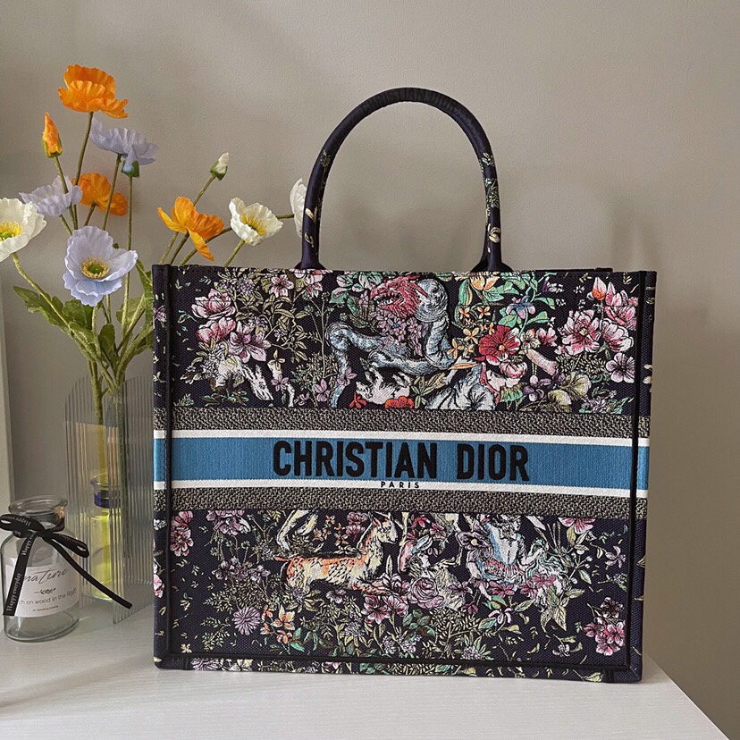 Dior Book Tote Handbags Tote Bags Blue Embroidery