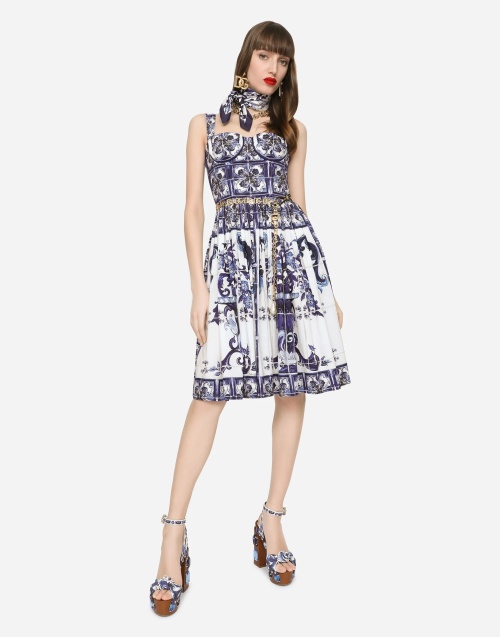 Dolce & Gabbana Blue White Cotton Corset Sundress, Floral Print 1 Dolce & Gabbana Blue White Cotton Corset Sundress, Floral Print