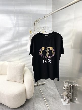 Dior Clothing T-Shirt Unisex Cotton Double Yarn Summer Collection Short Sleeve