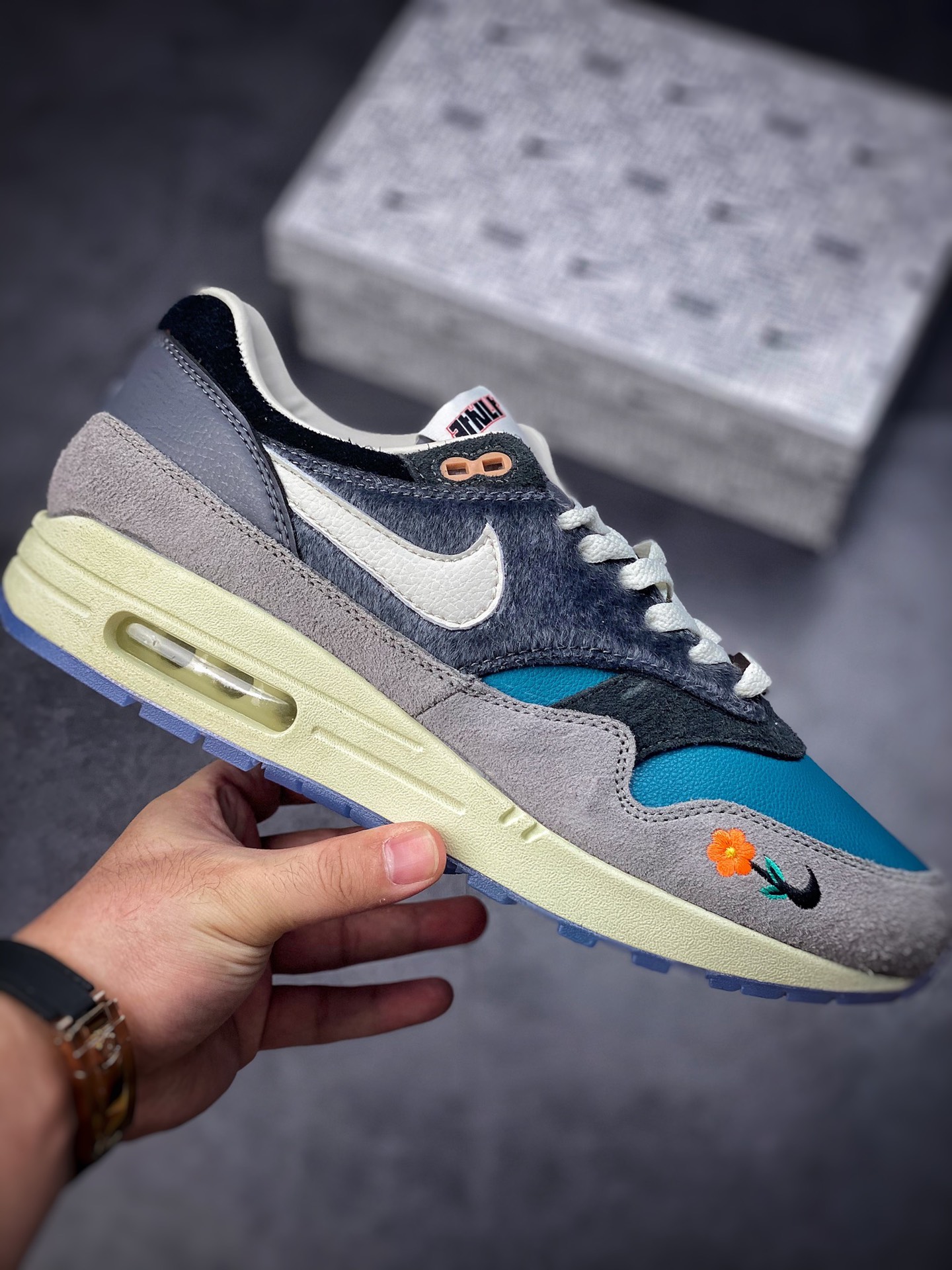 260 Kasina x Nike Air Max 1 SP”Won-Ang”复古休闲跑步鞋 灰蓝鸳鸯 DQ8475-001