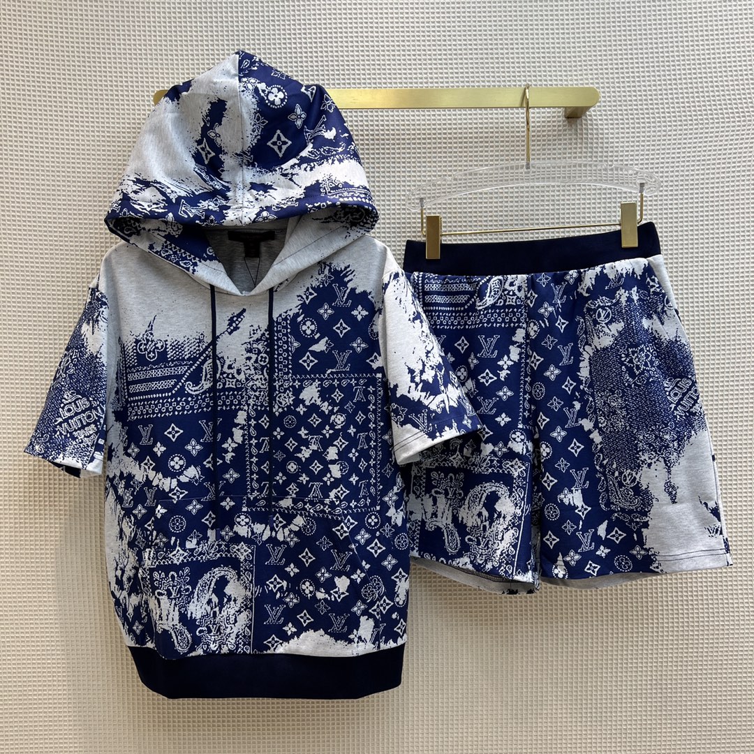 Louis Vuitton Copy
 Clothing T-Shirt Two Piece Outfits & Matching Sets Blue Printing Hooded Top
