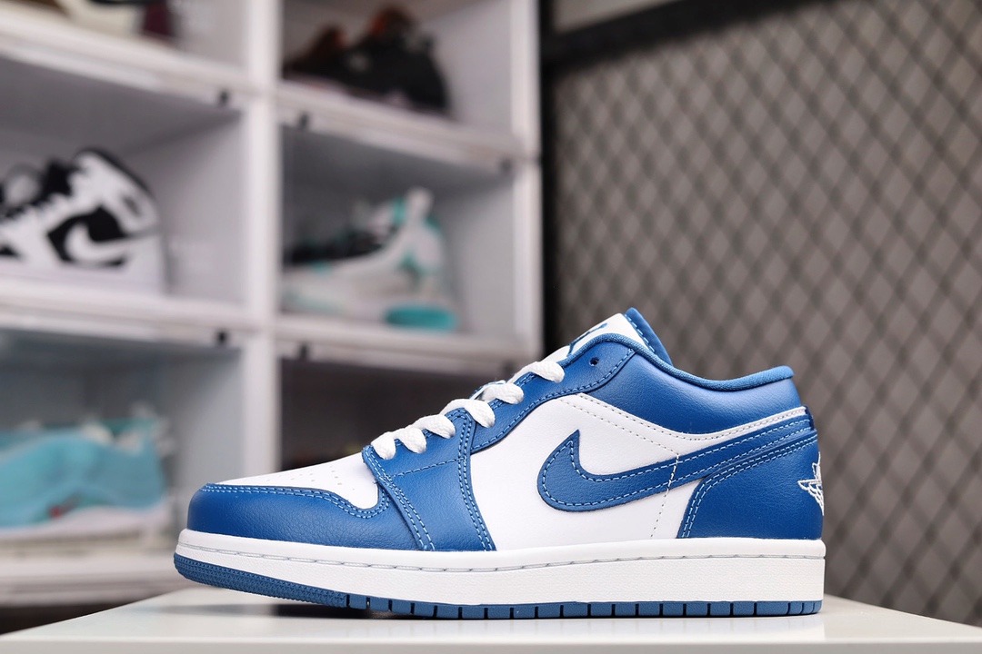 H0 纯原过验版Air Jordan 1 Low 白蓝AJ1乔1低帮休闲板鞋 同步官方配色市场唯一独家头层皮打造 原鞋原档案开发 原厂皮料 原档冲孔鞋头 正确满胶鞋垫 四线拉帮 原厂织唛标 鞋舌高弹海绵填