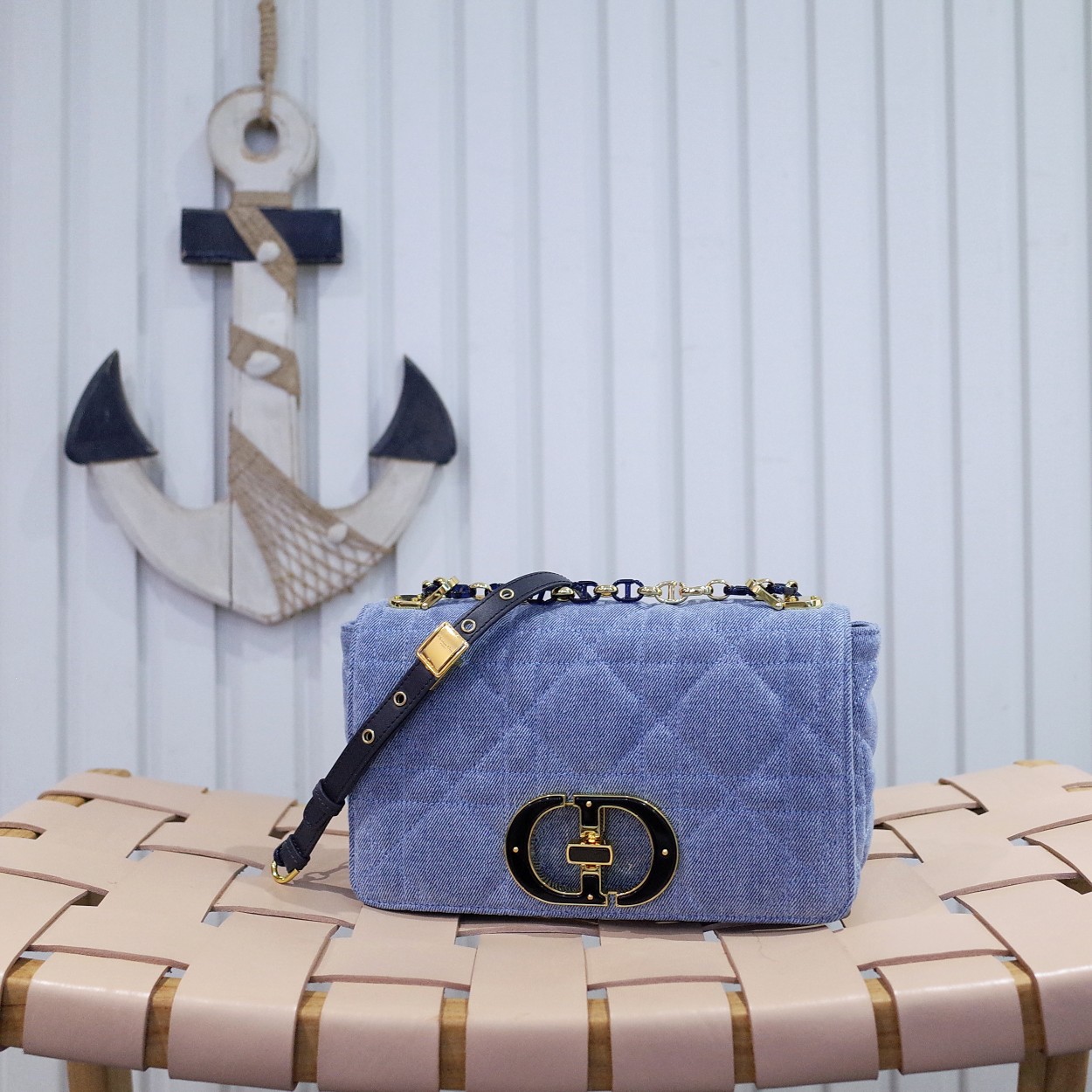 Dior Caro Bags Handbags Blue Denim Embroidery Resin Fashion Chains