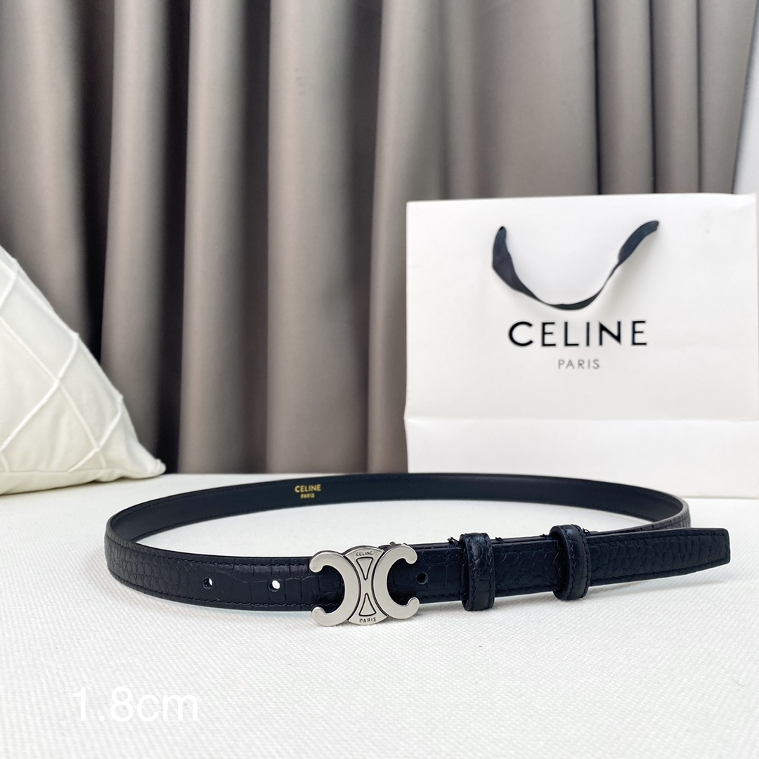 I0 Celine 赛琳  新品立体浮标针扣女士腰带 YC老花 意大利进口小牛皮 帅气鳄鱼纹搭配复古金铜扣 宽度1.8cm