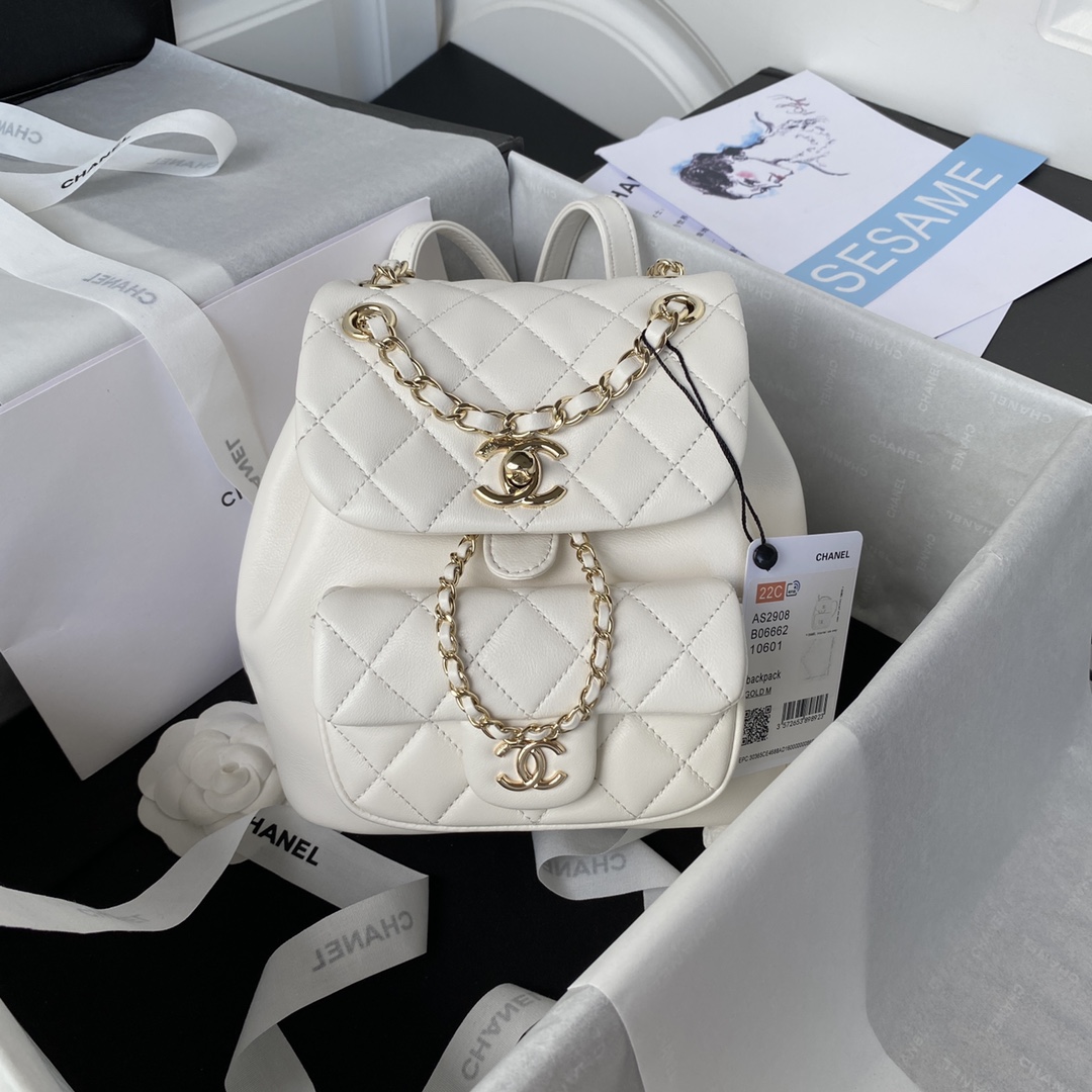 Chanel Duma Bolsos Mochila Blanco Mujeres Piel de oveja Colección verano