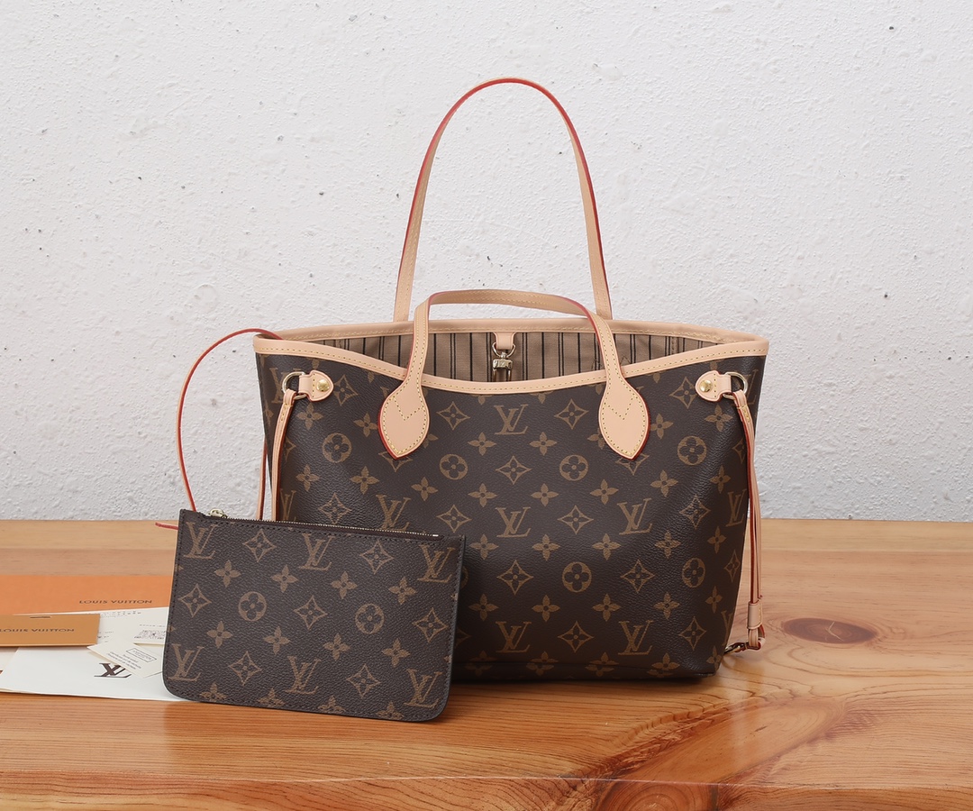 לואי ויטון LV Neverfull תיקים תיקי יד צבע קפה אדום כל פלדה Damier Azur קנבס קווייד פבריק רגיל N41359