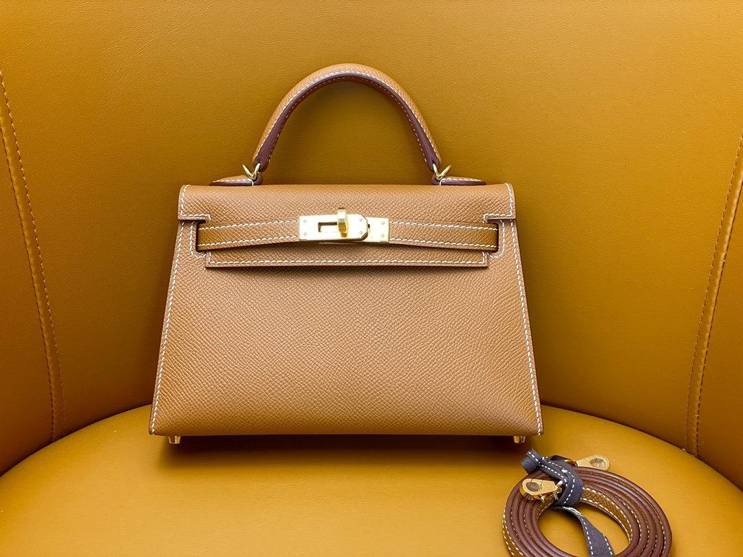 Hermes Kelly Handbags Crossbody & Shoulder Bags Brown Coffee Color Gold Hardware Epsom Summer Collection Mini