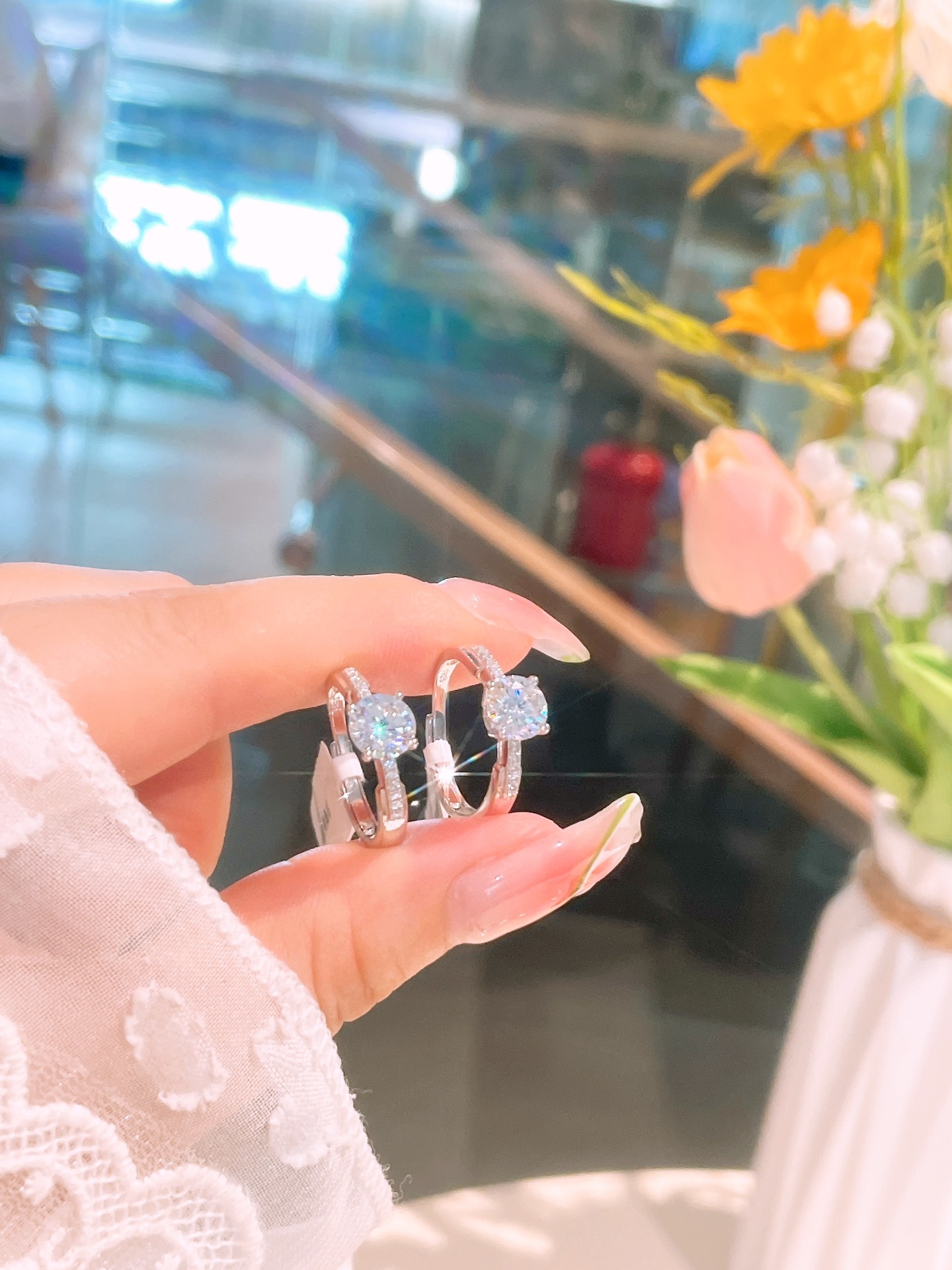 High Polish Silver Moissanite Ring Forest Spring Festival Silver