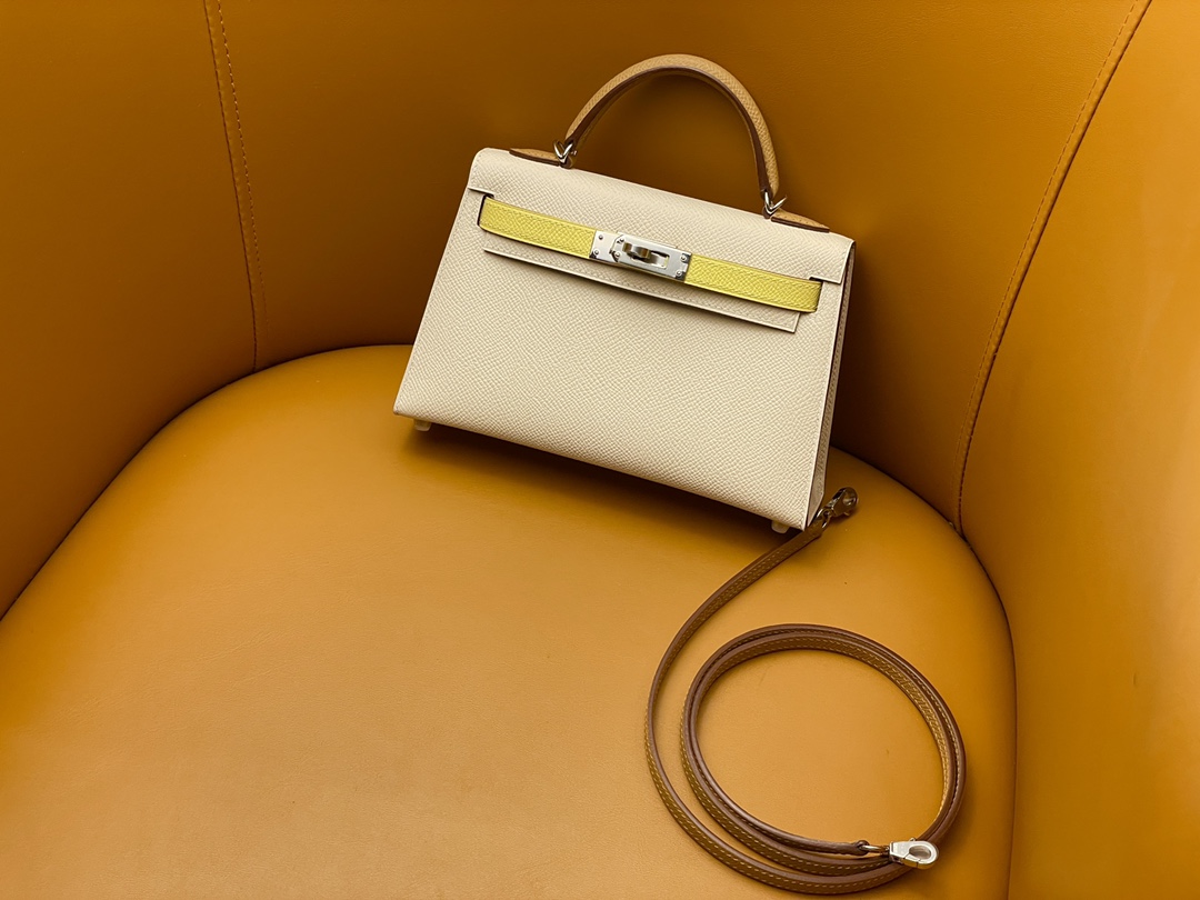 Hermes Kelly Designer
 Handbags Crossbody & Shoulder Bags Perfect Quality Designer Replica
 Light Yellow Milkshake White Silver Hardware Mini