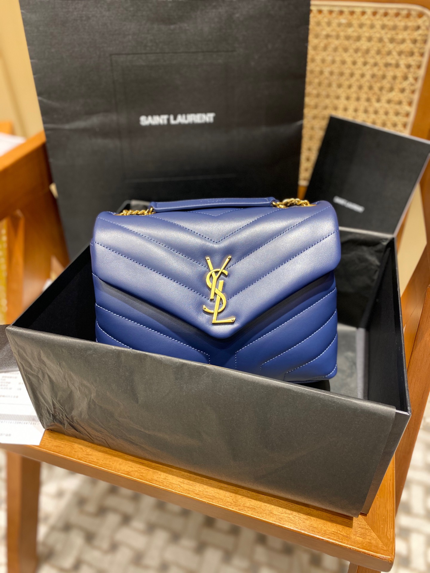 Saint laurent Ysl LOULOU系列Y型绗缝链条包 494699蓝色