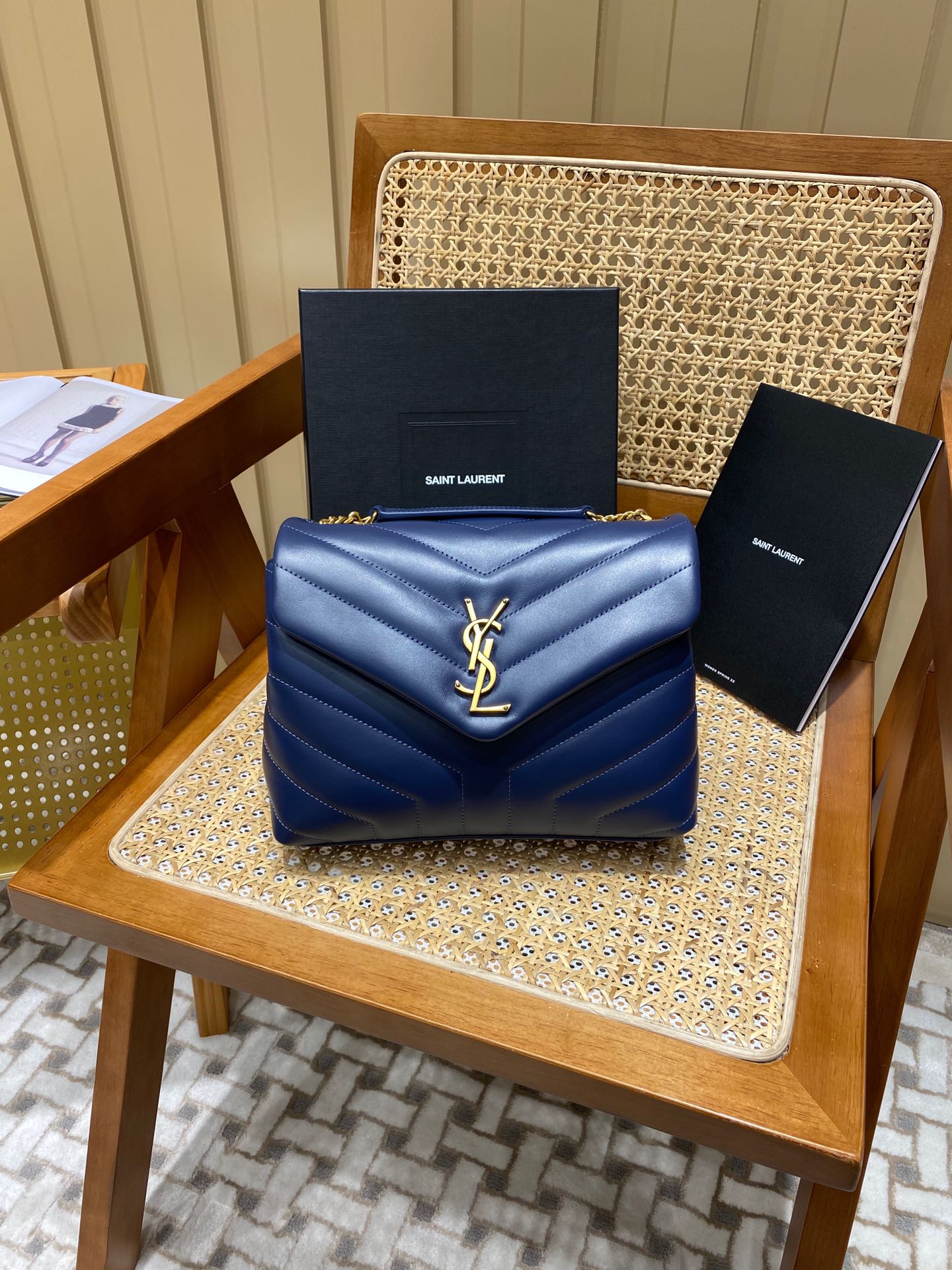 Saint laurent Ysl LOULOU系列Y型绗缝链条包 494699蓝色