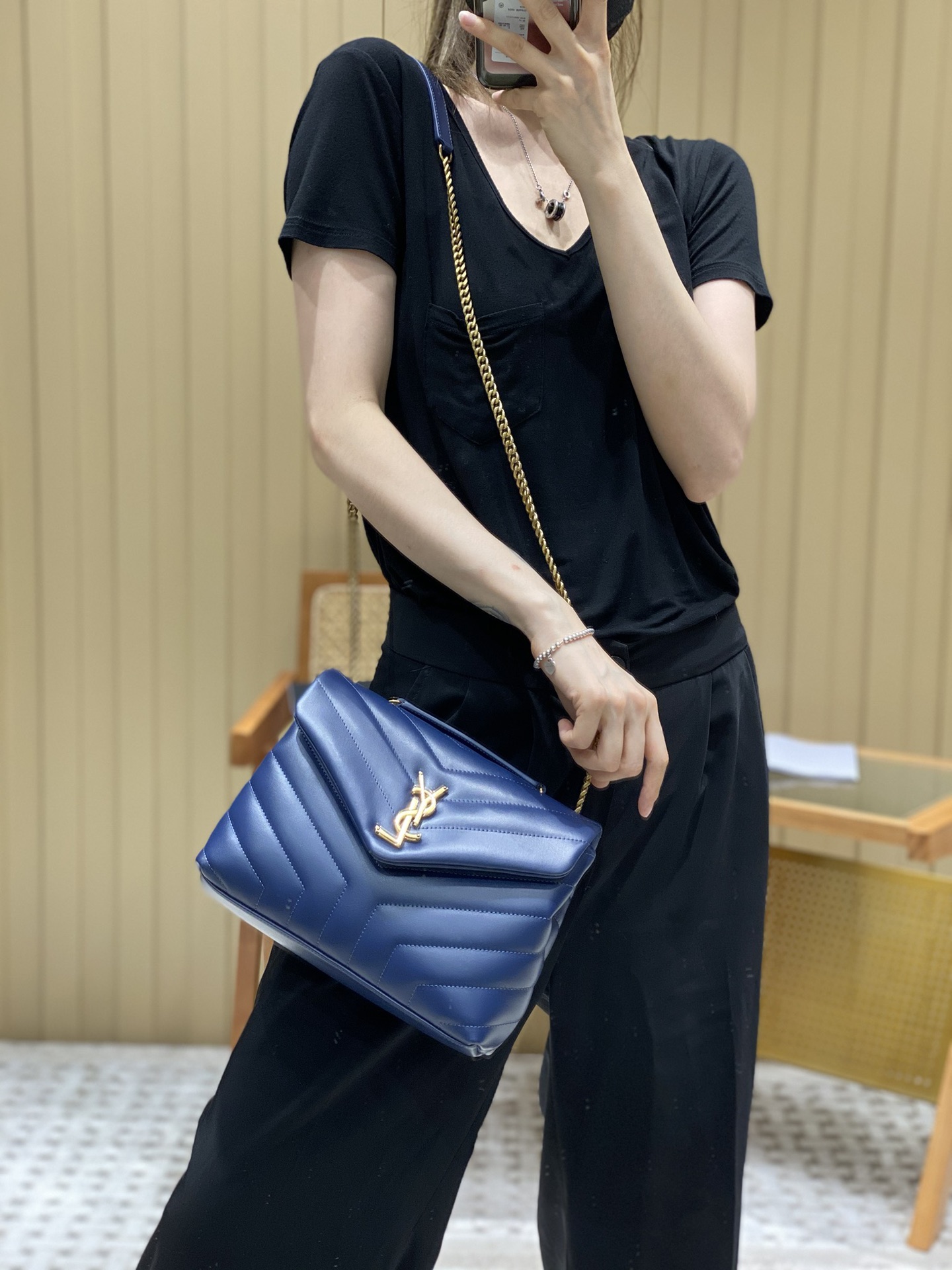 Saint laurent Ysl LOULOU系列Y型绗缝链条包 494699蓝色