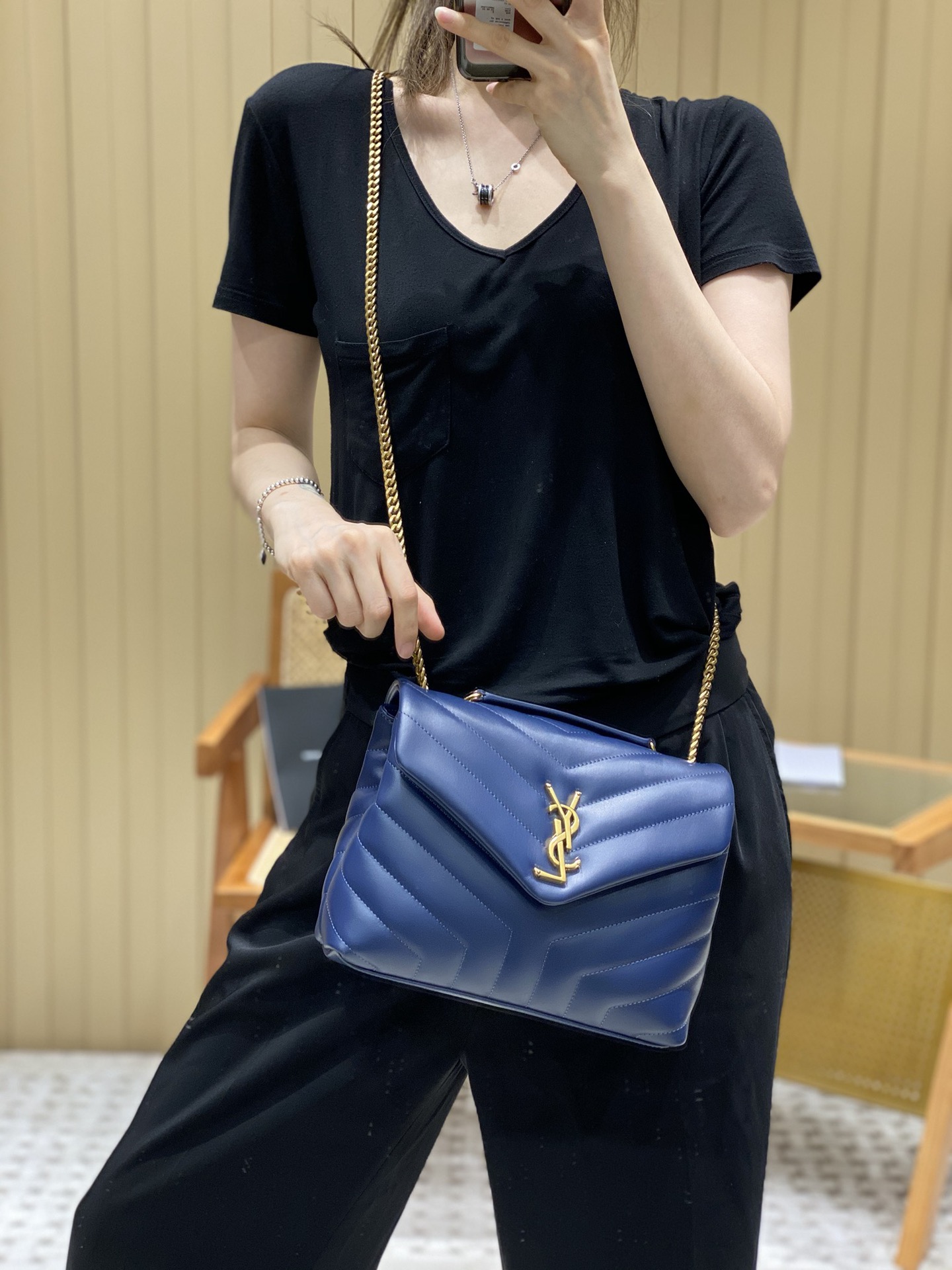 Saint laurent Ysl LOULOU系列Y型绗缝链条包 494699蓝色