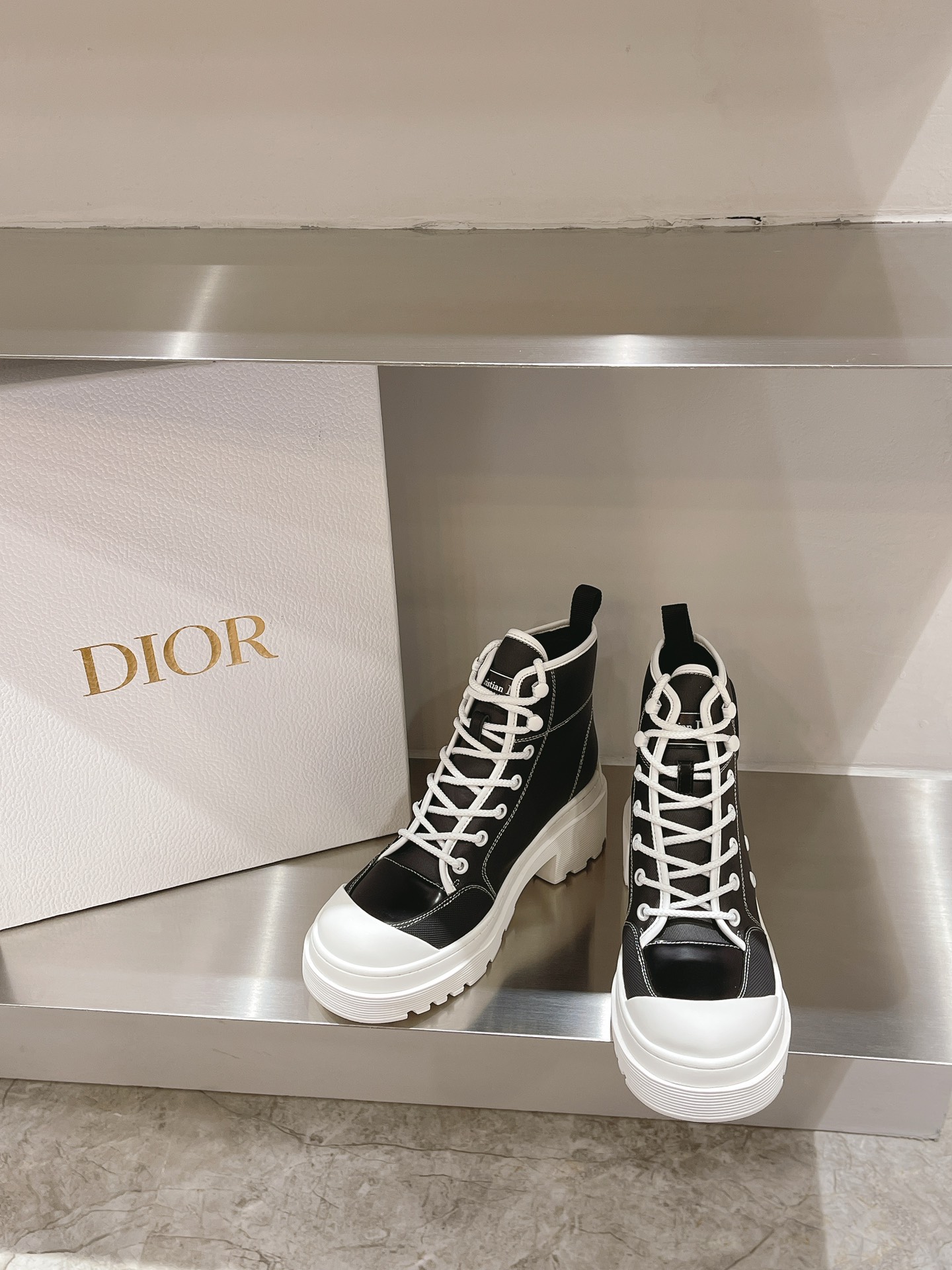 Dior Short Boots Black White Gold Hardware Calfskin Cowhide Fall/Winter Collection Vintage