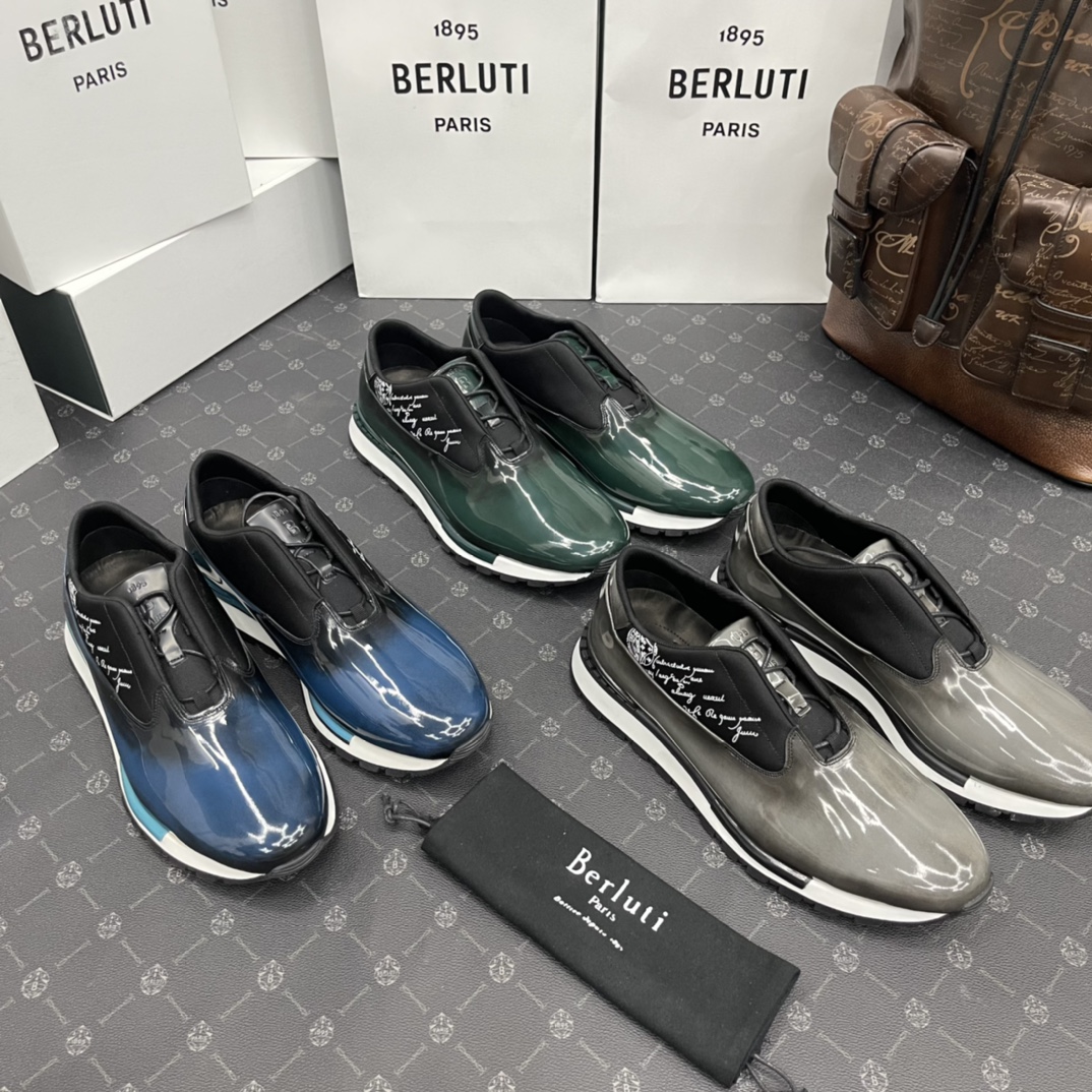 Berlut*布鲁提第三代升级版大底最新款运动男士休闲运动鞋跑鞋采用进口开边珠亮牛皮拼接改色牛胚皮打造5