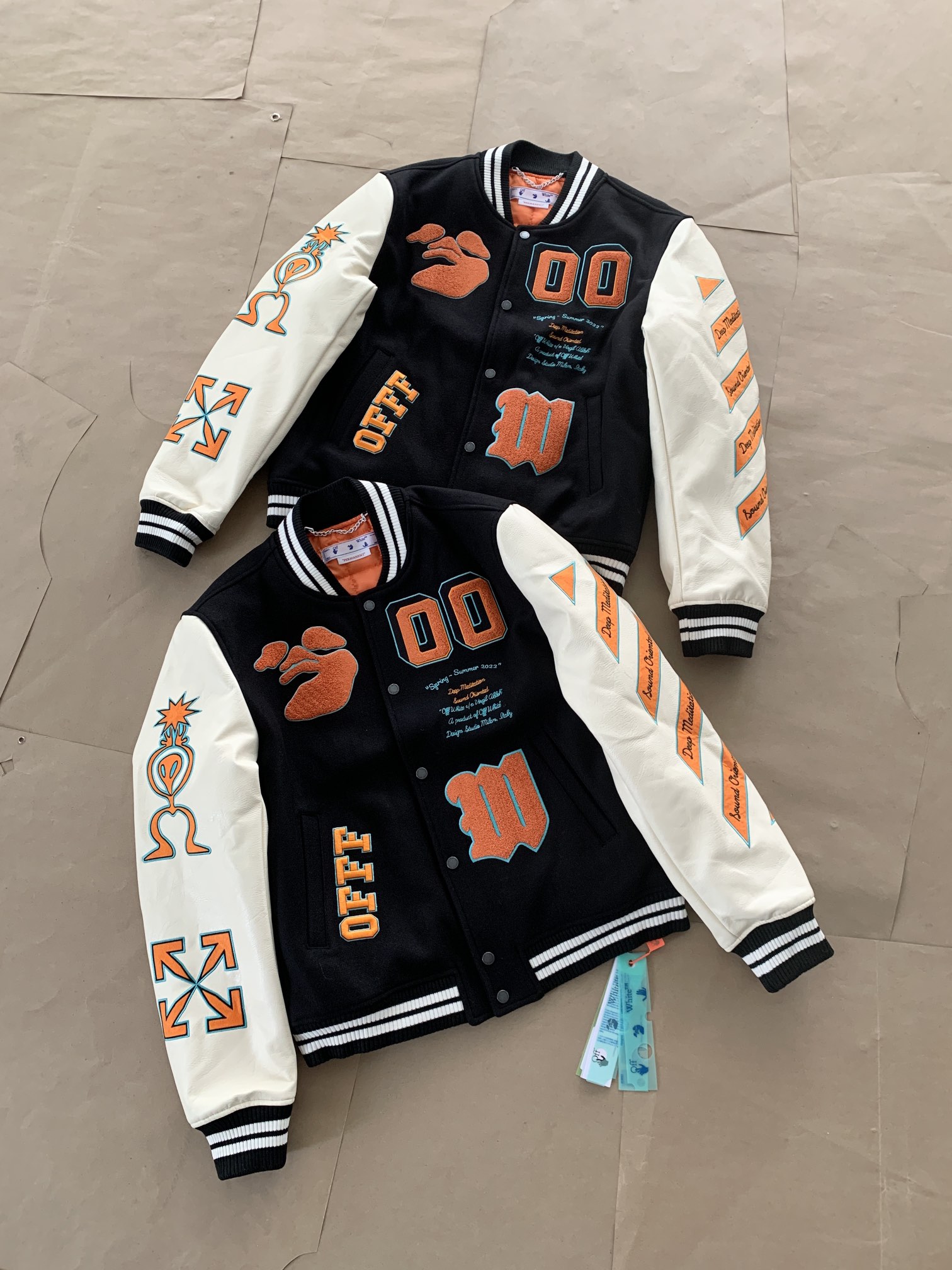 Off White 2022秋冬重磅新款多元素徽标毛呢拼接夹克