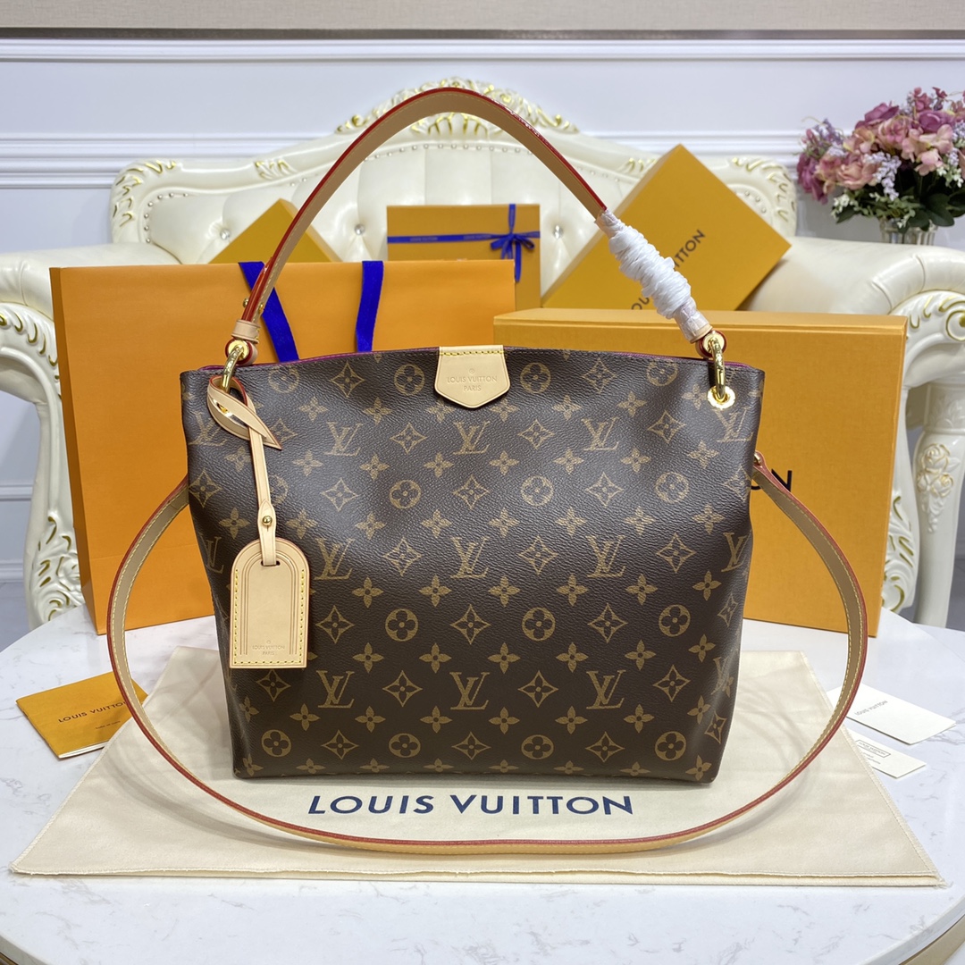 Louis Vuitton LV Graceful Bags Handbags Apricot Color Coffee Pink Red White Damier Azur Canvas Cowhide Fabric N42249