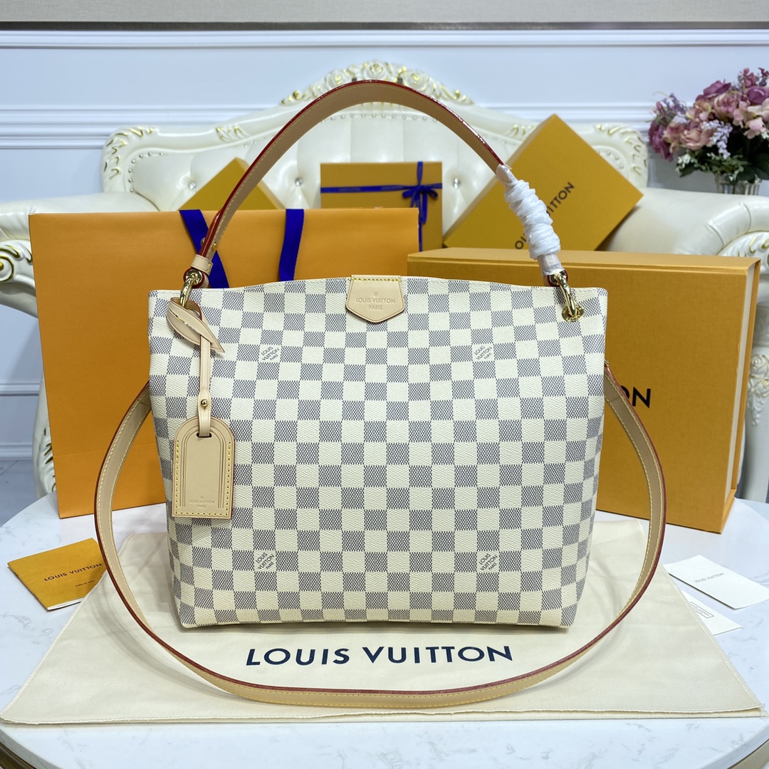 Louis Vuitton LV Graceful Bags Handbags Apricot Color Coffee Pink Red White Damier Azur Canvas Cowhide Fabric N42249